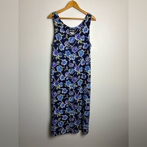 VTG Y2K Byer Studio Women 12 Midi Dress Floral Blue English Country Cottage slit